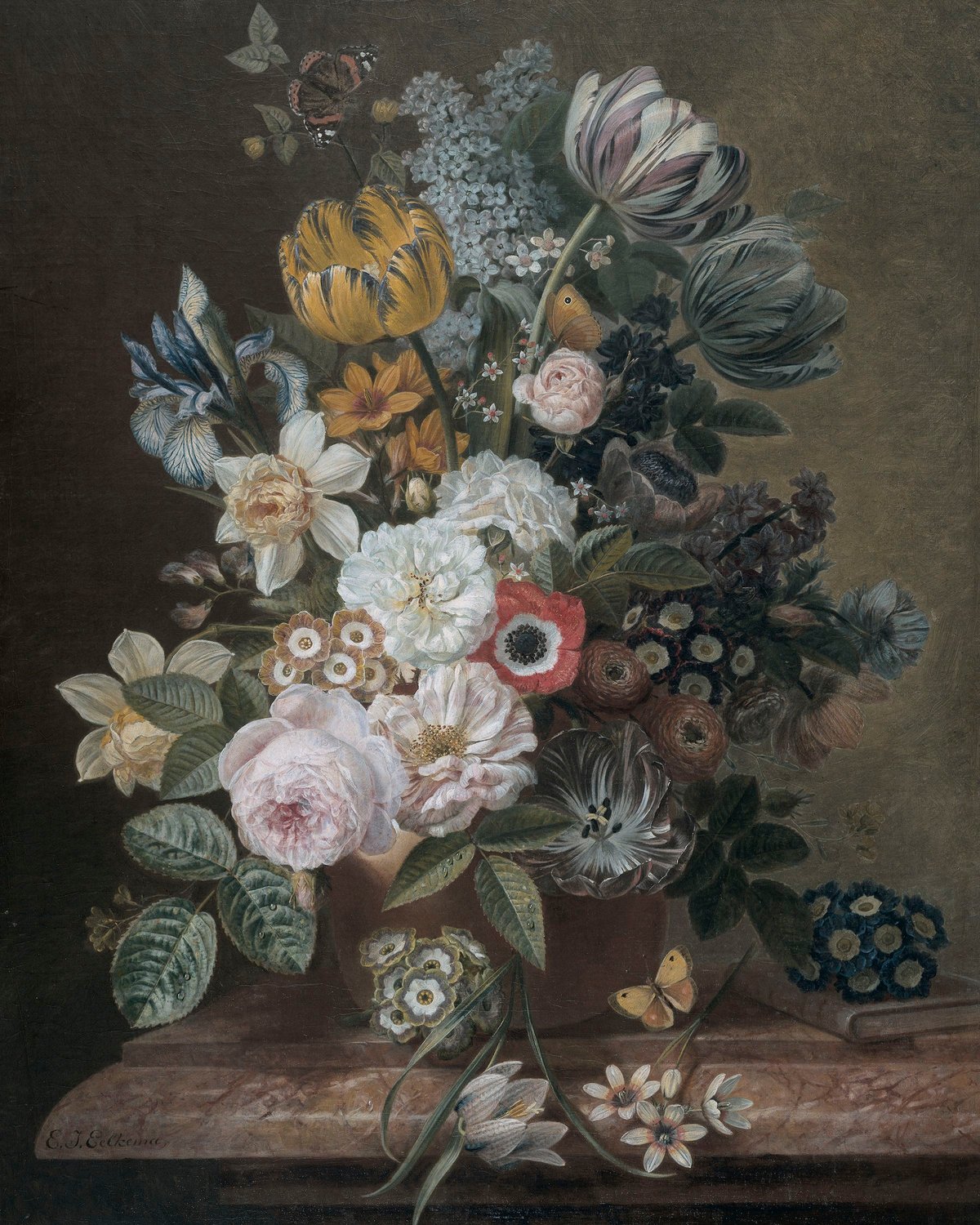 Still Life With Flowers And Butterflies