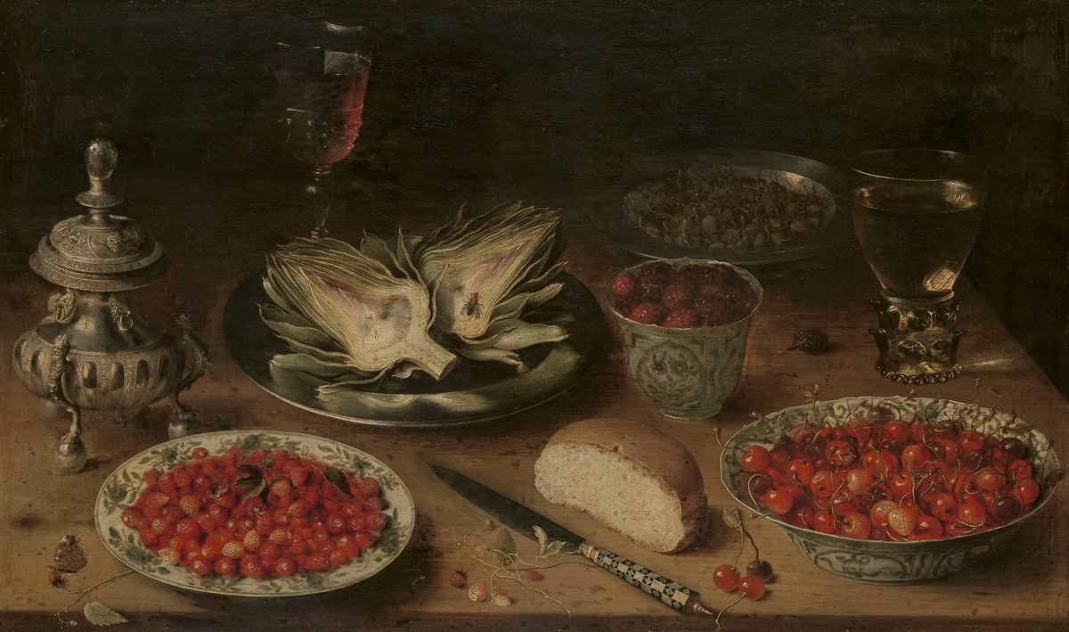 Still Life With Articoke And Fruit On Porcelain Dish